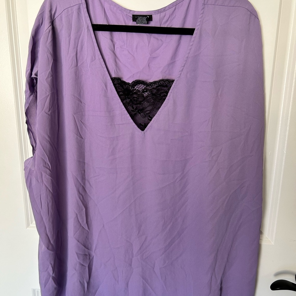 Torrid Plus Size 3 Purple V-Neck Blouse with Lace Detail